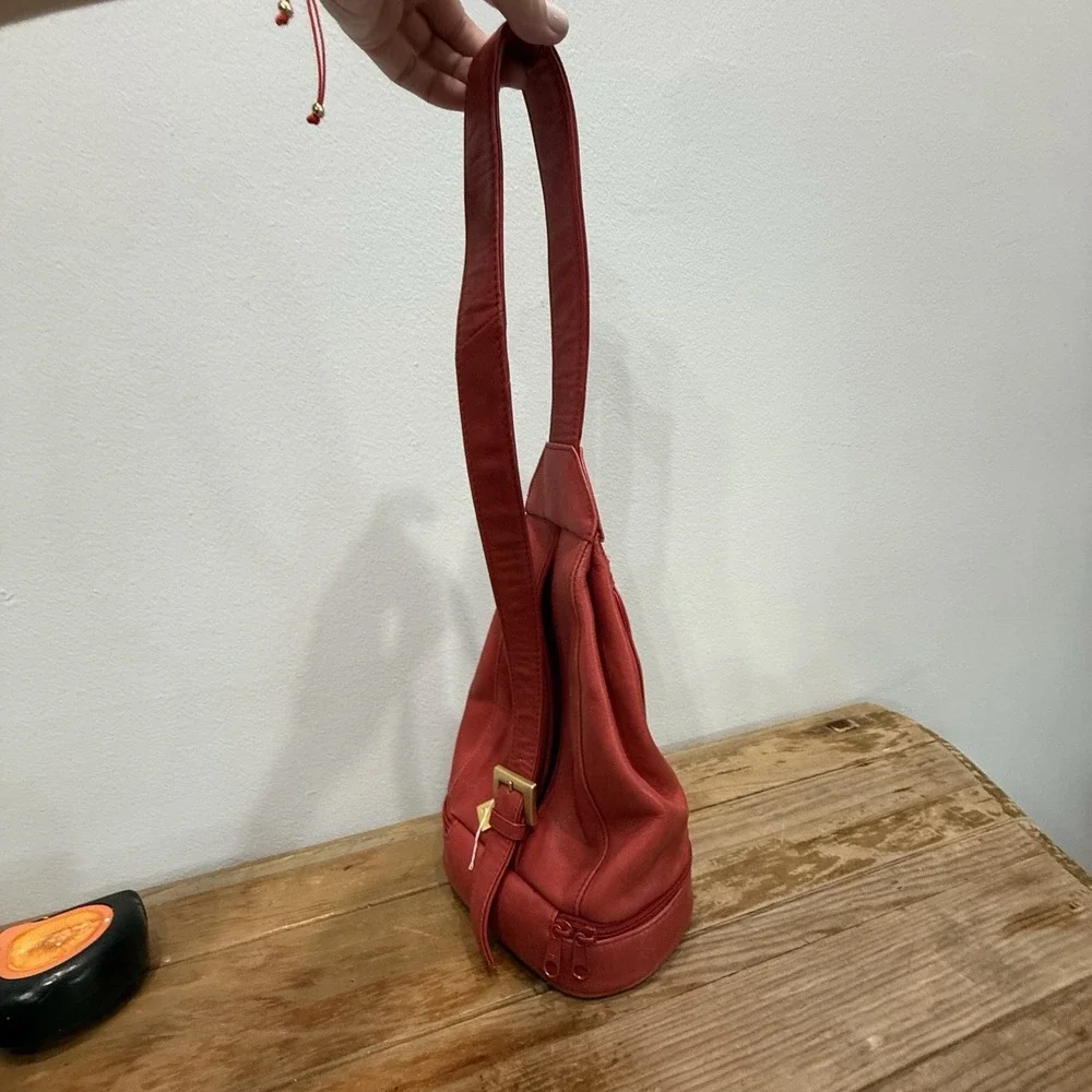 Tignanello Red Leather Sling Backpack Gold Hardware Teardrop Crossbody Bag